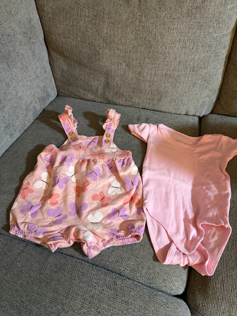 Pink Butterfly Print Baby Romper Set